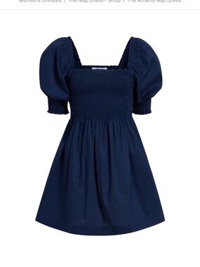 Hill House Square-Neck Puff-Sleeve Casual Dress in Navy